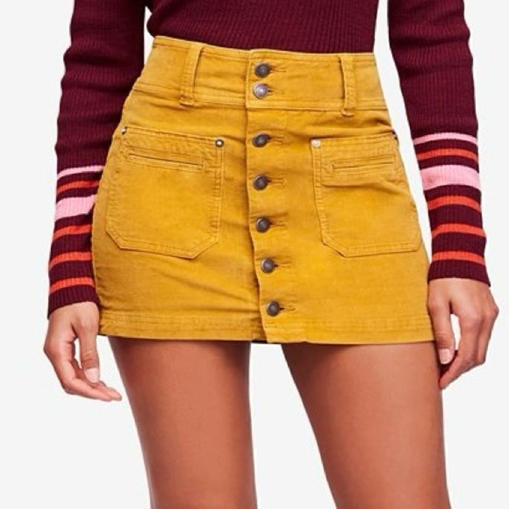 We The Free Free People Y2K Joanie Corduroy Button Up Micro Mini Skirt Yellow 29